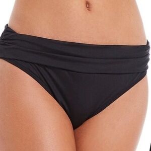 NWT Kenneth Cole Black Solids Shirred Band Hipster Bikini Bottom